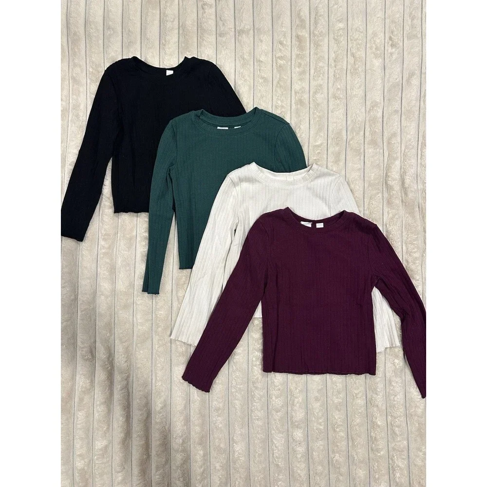 Gap Kids Girls XS Long Sleeve Crew Neck Ribbed Shirt - Lot of 4 EUC